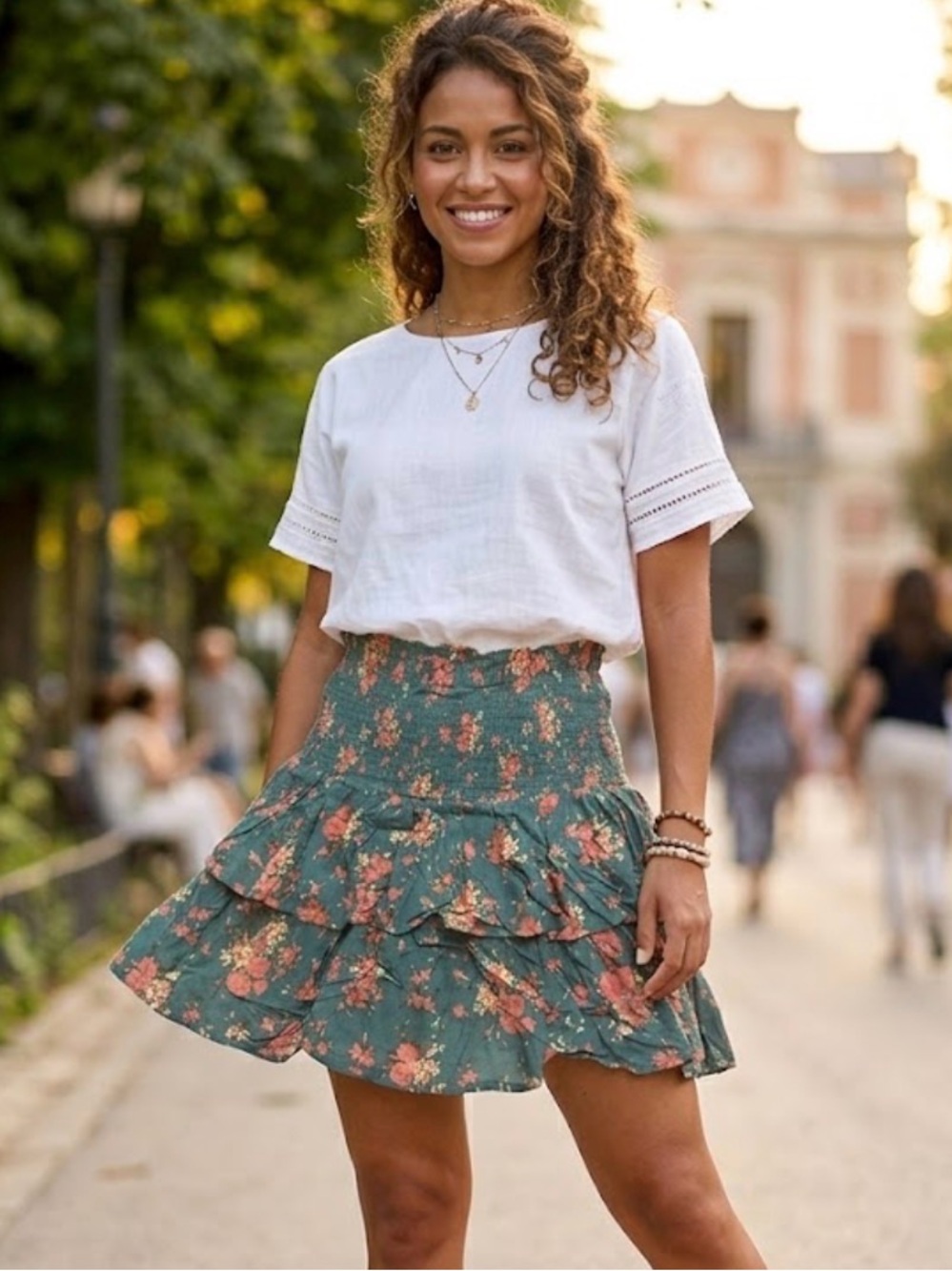 NWOT Aerie Floral Ruffle Mini Skirt in Green